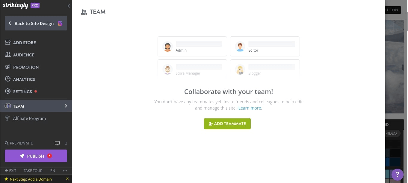 null Team collaboration on Strikingly